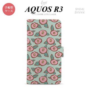 SH-04L/SHV44 AQUOS R3 手帳型スマホケース カバー つばき 緑  nk-004s-r3-dr1702