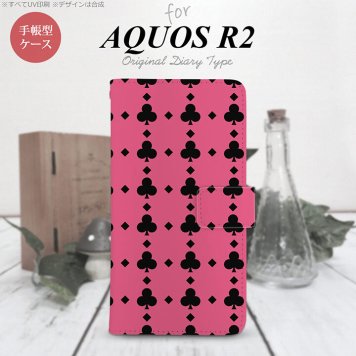 SH-03K/SHV42/706SH AQUOS R2 手帳型スマホケース カバー トランプ クラブ ピンク 黒  nk-004s-r2-dr532