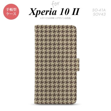 Xperia10 II 手帳型 スマホケース 全面印刷 おしゃれ ストラップホール有り 千鳥 格子 小 茶 nk-004s-xp102-dr910