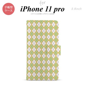 iPhone11Pro iPhone11 Pro 手帳型スマホケース カバー アーガイル 緑 グレー  nk-004s-i11p-dr1407