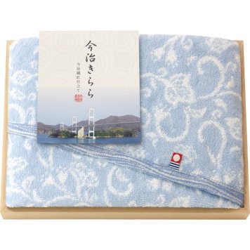 今治タオル 今治きらら [26-0140-023] 53016 フェイスタオル1枚 ブルー 綿100% 約34×75cm 木箱入り 和更紗模様 情緒あふれる 色彩 丁寧な織り 木箱入 高級ギフト 日本製 国産 ブランド認定    ライン対象