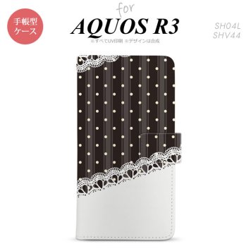 SH-04L/SHV44 AQUOS R3 手帳型スマホケース カバー ドット レース 黒  nk-004s-r3-dr1619