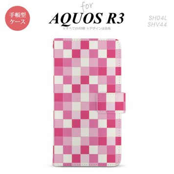 SH-04L/SHV44 AQUOS R3 手帳型スマホケース カバー スクエア モザイク ピンク  nk-004s-r3-dr1018