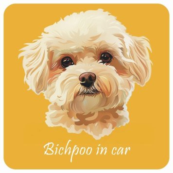 ドッグ カーステッカー イラスト付 Dog in Car ビションプー Bタイプ セーフティサイン 犬種別 正方形 13x13cm シール リア あおり運転対策 Dog Sticker 屋外 屋内 防水 かわいい おしゃれ 安全対策 カーサイン