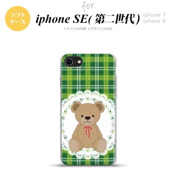 iPhoneSE 2 第二世代 iPhone8&iPhone7 共用 スマホケース 背面カバー ソフトケース くま チェック レース 緑 おしゃれ かわいい かっこいい メンズ レディース nk-ise2-tp757