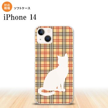 iPhone14 iPhone14 スマホケース 背面ケースソフトケース 猫 チェック B 赤 茶 2022年 9月発売 nk-i14-tp954