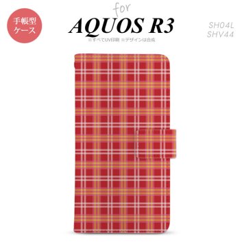 SH-04L/SHV44 AQUOS R3 手帳型スマホケース カバー チェック 赤  nk-004s-r3-dr432