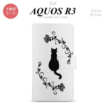 SH-04L/SHV44 AQUOS R3 手帳型スマホケース カバー 猫とバラ  nk-004s-r3-dr1143
