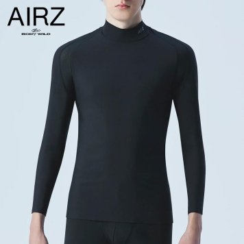 BODY WILD ボディワイルド AIRZ エアーズ スポーツ モックネック ロングスリーブシャツ UVカット きりっぱなし カットオフ 転写プリント 無地 メンズ 年間 黒 グレー GUNZE グンゼ フィット アンダーシャツ 野球 ランニング 作業着 M-L BWZ010A GUNZE11