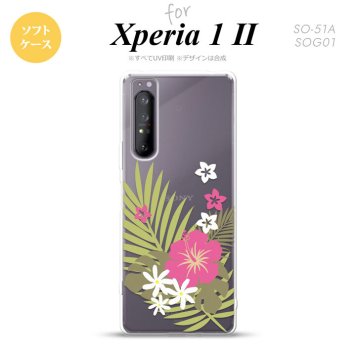 Xperia 1 II 5G スマホケース 背面カバー ストラップホール有り ソフトケース ハイビスカス D クリア ピンク ストラップホール おしゃれ かわいい かっこいい メンズ レディース nk-xp12-tp1051