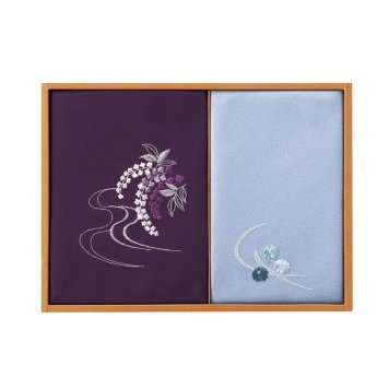 【ギフト対応無料】刺繍入り二巾風呂敷&刺繍入り金封包み 紫 (H018) ※送料無料(ポスト投函)