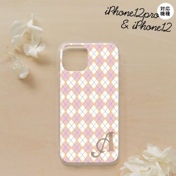 iPhone12/iPhone12pro iPhone12 / iPhone12pro スマホケース ソフトケース アーガイル ピンク グレー +アルファベット メンズ レディース nk-i12-tp1411i