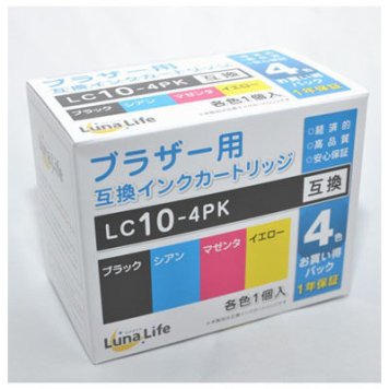 ワールドビジネスサプライ 【Luna Life】 ブラザー用 互換インクカートリッジ LC10-4PK 4本パック LN-BR10/4P