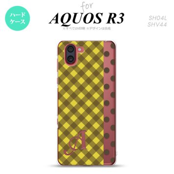 SH-04L SHV44 R3 AQUOS R3 スマホケース カバー チェック ドット 黄 +アルファベット nk-r3-1522i