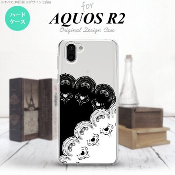 AQUOS R2 アクオス アール2 SH-03K SHV42 専用 スマホケース カバー ハードケース レース(B) 黒×白 nk-r2-726[スマホ,スマホケース,スマホカバー,ケース,カバー,ジャケット]