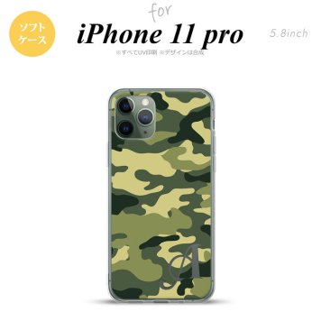 iPhone11Pro iPhone11 Pro スマホケース ソフトケース ウッドランド 迷彩 A 緑 +アルファベット メンズ レディース nk-i11p-tp1157i