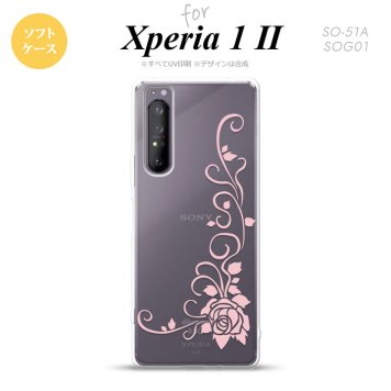 Xperia 1 II 5G スマホケース 背面カバー ストラップホール有り ソフトケース バラ B クリア ピンク ストラップホール おしゃれ かわいい かっこいい メンズ レディース nk-xp12-tp1071