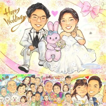 結婚記念日のお祝いに、贈る人の気持ちも伝わる一枚です。 似顔絵 ウェルカムボード 贈り物 手描き ギフト プレゼント 名入れ 結婚記念日 お祝い 記念 ウェルカムボード 挙式 友達 友人 家族 同僚 カップル 名入れ 修正無料 下書き確認 かわいい 一生もの 喜ばれる 親孝行 一生もの ウェディング 宝物 結婚式 引っ越し 感謝の品 クリスマス 還暦祝い 米寿祝い 大量注文 披露宴 長寿祝い 応援