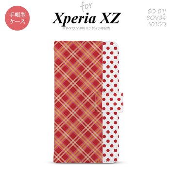 【手帳型 スマホ カバー ケース】【SO01J】【エクスペリア XZ 】手帳型 ケース SO-01J スマホ カバー XPERIA XZ エクスペリア タータン・ドット 赤 nk-004s-so01j-dr1531【メール便送料無料】