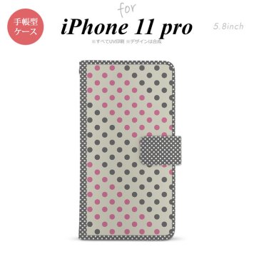 iPhone11Pro iPhone11 Pro 手帳型スマホケース カバー ドット 水玉 グレー ピンク  nk-004s-i11p-dr1649