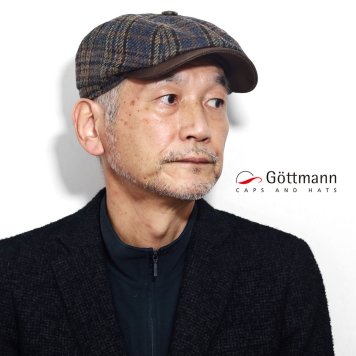 Gottmann ハンチング 大きいサイズ 帽子 メンズ キャスケット ブランド ウール チェック 柄 レザー 秋冬 ネイビー 紺 男性 誕生日 プレゼント クリスマス ギフト包装 ラッピング 父の日