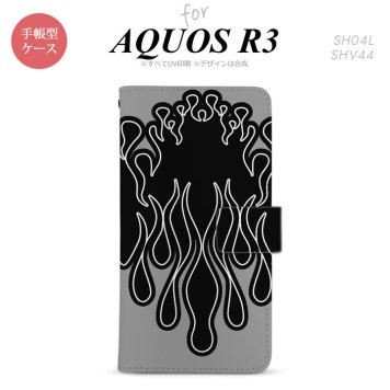 SH-04L/SHV44 AQUOS R3 手帳型スマホケース カバー ファイヤー 炎 黒 黒  nk-004s-r3-dr1302