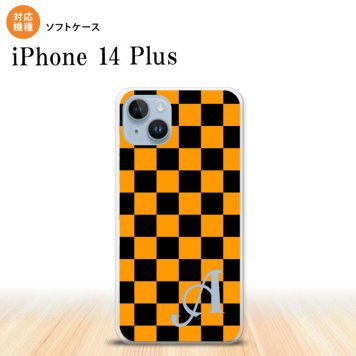 iPhone14 plsu iPhone14 plsu スマホケース 背面ケースソフトケース スクエア 黒 オレンジ +アルファベット 2022年 10月発売 nk-i14pl-tp761i