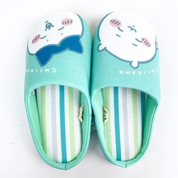 ちいかわ ストライプルームシューズ スリッパ Mサイズ 23～25cm グリーン