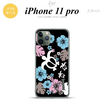 iPhone11Pro iPhone11 Pro スマホケース ソフトケース ホヌ ハイビスカス 黒 +アルファベット メンズ レディース nk-i11p-tp1106i