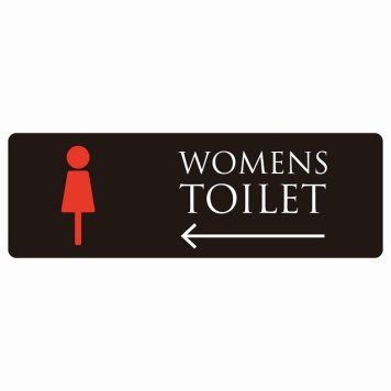 トイレ 案内 シール WOMENS ブラック＆カラー 左 矢印 長方形 方向案内 進路ドア 防水 屋内 屋外 サインステッカー ピクトサイン トイレマーク表示 案内 注意 施設 御手洗 TOILET おしゃれ シンプル 安全対策