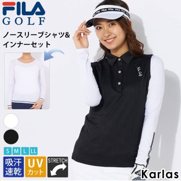 FILA GOLF フィラゴルフ ゴルフウェア ノースリーブシャツ 長袖インナーシャツ セットアイテム レディース 春 夏  吸汗速乾 ドライ UVカット ストレッチ ブランド ロゴ モックネック おしゃれ きれいめ 白 黒 S M L LL 2024ss karlas