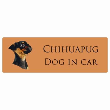 ドッグ カーステッカー イラスト付 Dog in Car チワパグ Bタイプ セーフティサイン 犬種別 長方形 15x5cm シール リア あおり運転対策 Dog Sticker 屋外 屋内 防水 かわいい おしゃれ 安全対策 カーサイン