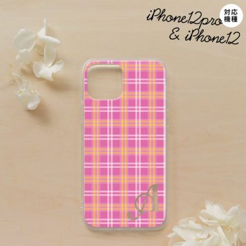 iPhone12/iPhone12pro iPhone12 / iPhone12pro スマホケース ソフトケース チェック B ピンク +アルファベット メンズ レディース nk-i12-tp434i