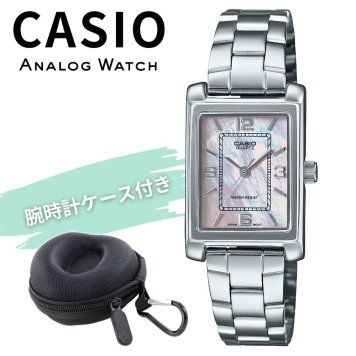 カシオ 腕時計 レディース ピンク シェル文字盤 スクエア シルバー ステンレス CASIO 海外モデル プレゼント ギフト 収納ケース付き 成人 卒業 入学