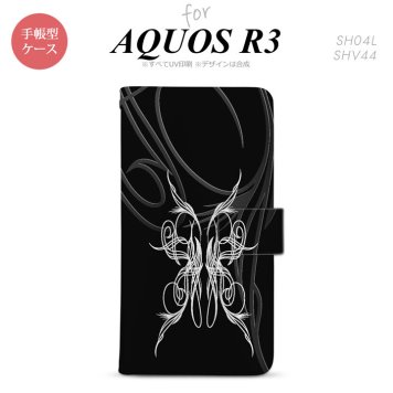 SH-04L/SHV44 AQUOS R3 手帳型スマホケース カバー ピンスト 黒 白  nk-004s-r3-dr1243