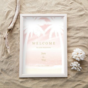グラフィック ウェルカムボード（パームツリービーチ サンセット）結婚式 ギフト お祝い 披露宴 ウェディング ウエルカムスペース 夏 海 リゾート 海外