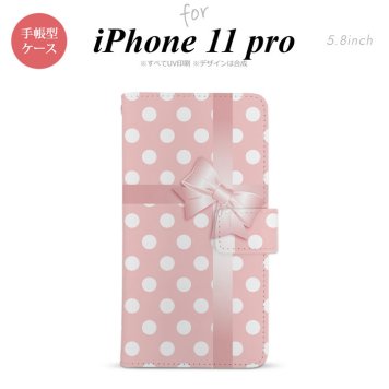 iPhone11Pro iPhone11 Pro 手帳型スマホケース カバー ドット リボン ピンク  nk-004s-i11p-dr303