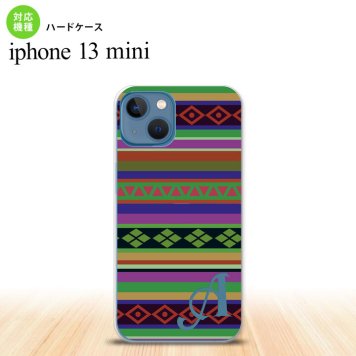 iPhone13mini iPhone13 mini ケース ハードケース エスニック ボーダー 緑 +アルファベット  nk-i13m-1563i
