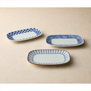 美濃焼 藍屋 長角皿トリオ　 31025  内祝 内祝い お祝 御祝 記念品 出産内祝い プレゼント 快気祝い 粗供養 引出物
