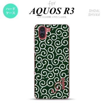 SH-04L SHV44 R3 AQUOS R3 スマホケース カバー 唐草 緑 白 +アルファベット nk-r3-1134i