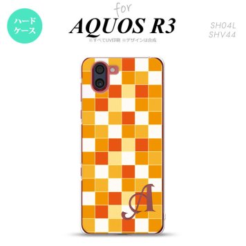 SH-04L SHV44 R3 AQUOS R3 スマホケース カバー スクエア モザイク オレンジ +アルファベット nk-r3-1015i