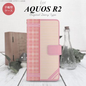 SH-03K/SHV42/706SH AQUOS R2 手帳型スマホケース カバー チェック ボーダー ピンク  nk-004s-r2-dr1605