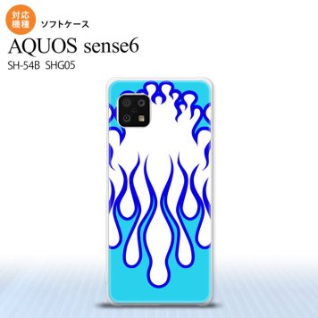 SH-54B SHG05 AQUOS sense6 スマホケース ソフトケース ファイヤー 炎 白 青 メンズ レディース nk-sens6-tp1308
