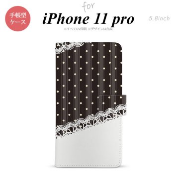 iPhone11Pro iPhone11 Pro 手帳型スマホケース カバー ドット レース 黒  nk-004s-i11p-dr1619