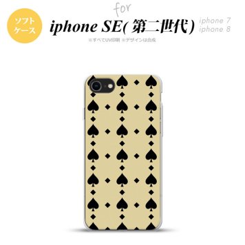 iPhoneSE 2 第二世代 iPhone8&iPhone7 共用 スマホケース 背面カバー ソフトケース トランプ スペード ベージュ 黒 おしゃれ かわいい かっこいい メンズ レディース nk-ise2-tp539