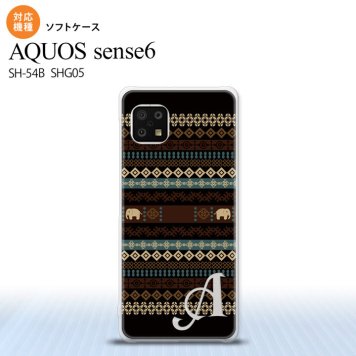 SH-54B SHG05 AQUOS sense6 スマホケース ソフトケース エスニック ゾウ 黒 +アルファベット メンズ レディース nk-sens6-tp1571i