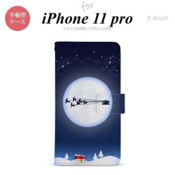 iPhone11Pro iPhone11 Pro 手帳型スマホケース カバー 月とサンタ 青  nk-004s-i11p-dr634