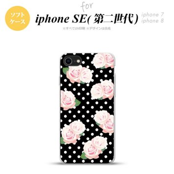 iPhoneSE 2 第二世代 iPhone8&iPhone7 共用 スマホケース 背面カバー ソフトケース バラ ドット 黒 おしゃれ かわいい かっこいい メンズ レディース nk-ise2-tp786