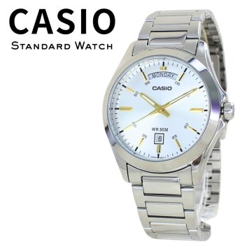 箱なし カシオ 腕時計 メンズ シルバー ホワイトシルバー ゴールド アナログ 曜日 日付 カレンダー CASIO 海外モデル 逆輸入 ビジネス 仕事 男性 プレゼント ギフト 成人 卒業 入学