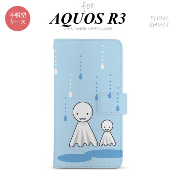 SH-04L/SHV44 AQUOS R3 手帳型スマホケース カバー てるてる坊主 水色  nk-004s-r3-dr551